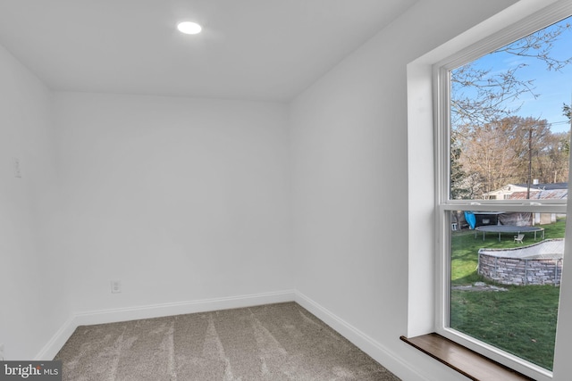 spare room featuring baseboards and carpet flooring