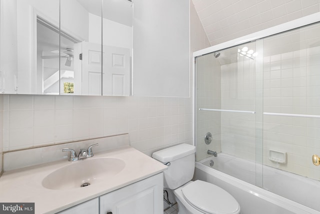 1406 Gentlemens Way, Dresher, PA 19025 - full bath with vanity, enclosed tub / shower combo, vaulted ceiling, tile walls, and decorative backsplash