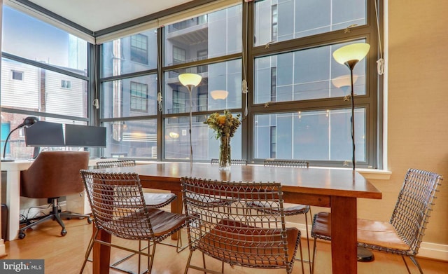 dining area featuring baseboards and wood finished floors