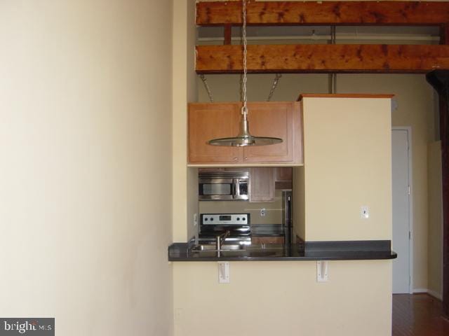 kitchen featuring dark countertops, a sink, and stainless steel appliances