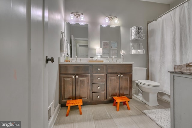 full bathroom featuring toilet, a sink, and double vanity