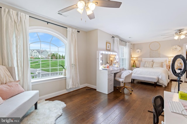 765 Blueberry Ct, Huntingtown, MD 20639 - bedroom featuring visible vents, baseboards, ceiling fan, and hardwood / wood-style floors