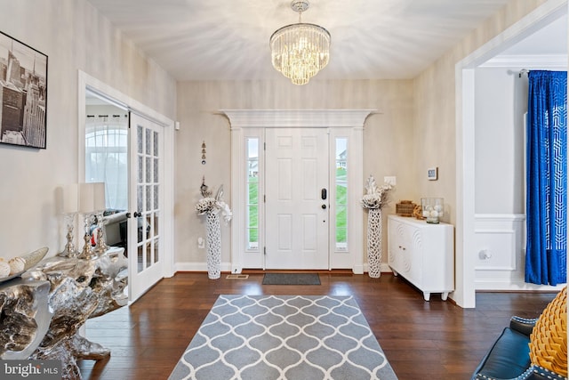 765 Blueberry Ct, Huntingtown, MD 20639 - entryway with french doors, an inviting chandelier, and wood-type flooring