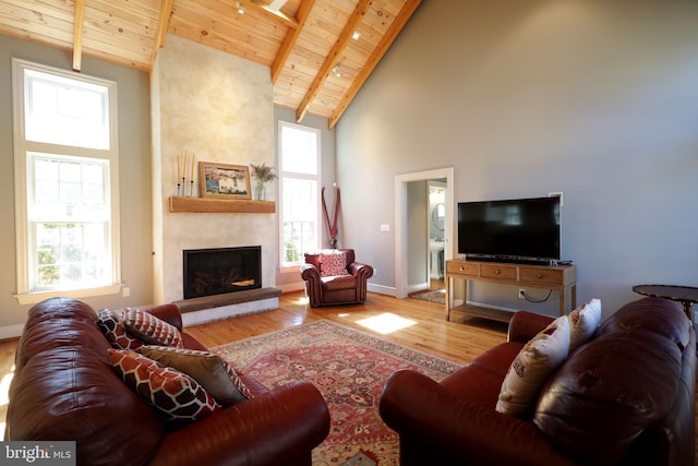 451 E Hamilton Ave, State College, PA 16801 - living room with wooden ceiling, a fireplace, high vaulted ceiling, and beam ceiling