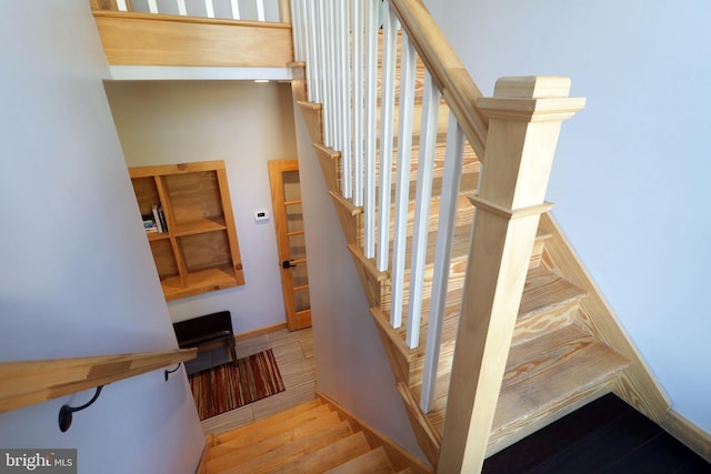 451 E Hamilton Ave, State College, PA 16801 - staircase with baseboards and wood finished floors
