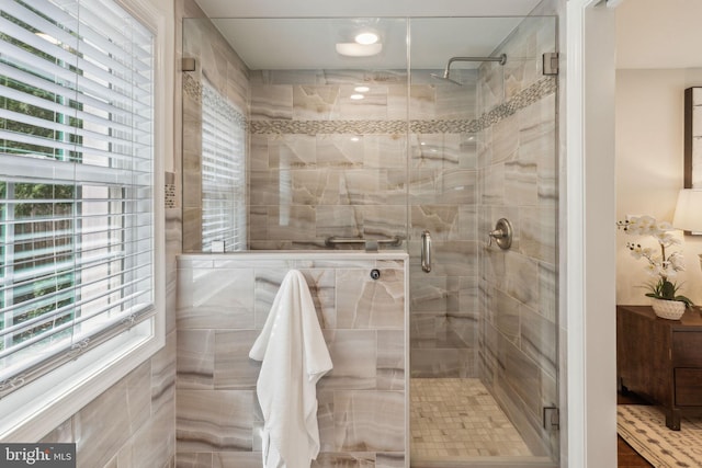 full bath with a wealth of natural light and a shower stall