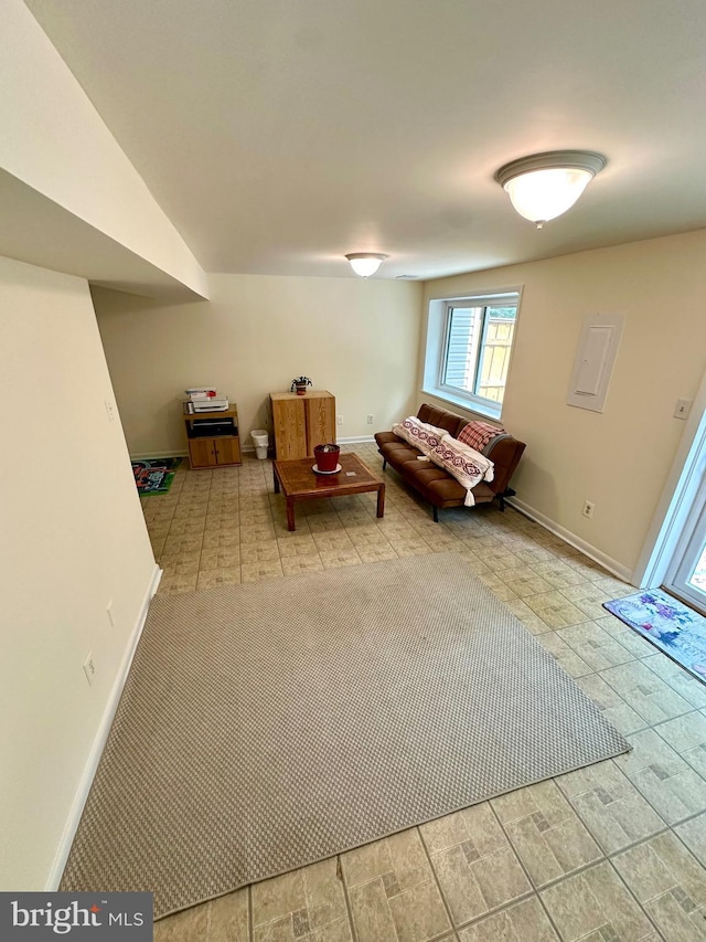 living area with baseboards