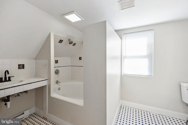 909 Spruce Ave, Pleasantville, NJ 08232 - bathroom with visible vents, baseboards, toilet, a sink, and shower / bathtub combination