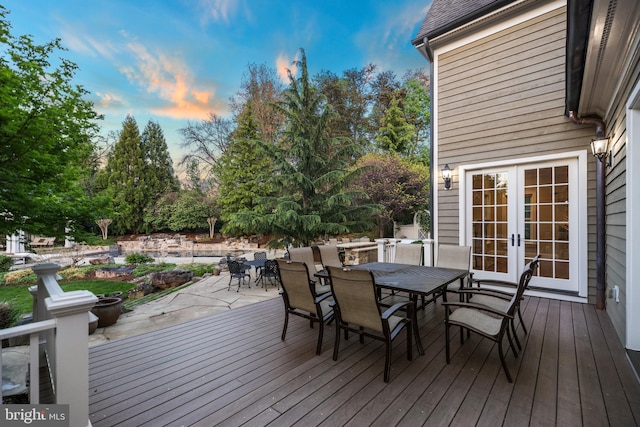 11820 Plantation Dr, Great Falls, VA 22066 - deck featuring a patio, french doors, and outdoor dining space