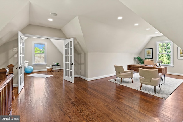 11820 Plantation Dr, Great Falls, VA 22066 - interior space featuring french doors, baseboards, lofted ceiling, and a wealth of natural light