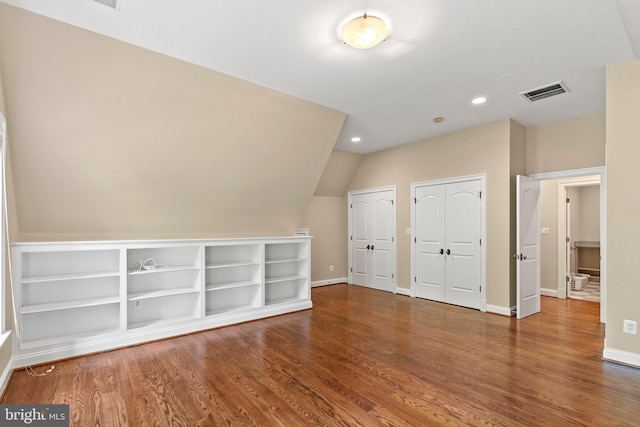 11820 Plantation Dr, Great Falls, VA 22066 - bonus room featuring visible vents, lofted ceiling, wood finished floors, baseboards, and recessed lighting