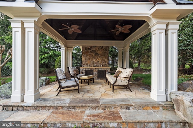 11820 Plantation Dr, Great Falls, VA 22066 - view of patio with a ceiling fan and a gazebo