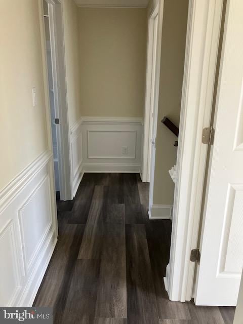 111 Heulings Ave, Riverside, NJ 08075 - hallway featuring wainscoting, dark wood finished floors, and a decorative wall