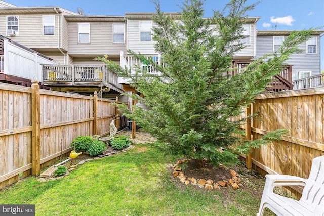 view of yard with cooling unit and a fenced backyard