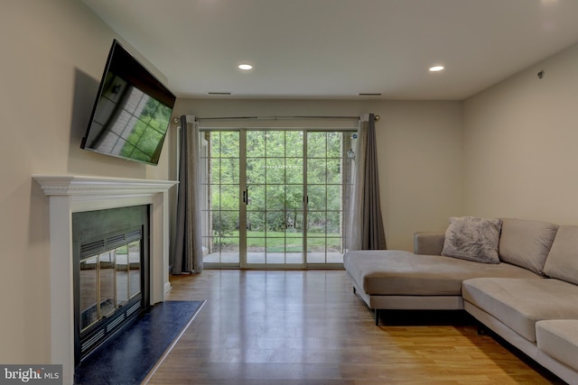 2 Rainflower Path Unit 102, Sparks Glencoe, MD 21152 - living area featuring wood finished floors, recessed lighting, and a glass covered fireplace