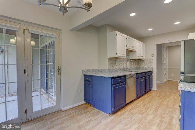 2 Rainflower Path Unit 102, Sparks Glencoe, MD 21152 - kitchen featuring blue cabinetry, dishwasher, a sink, light wood-style floors, and recessed lighting
