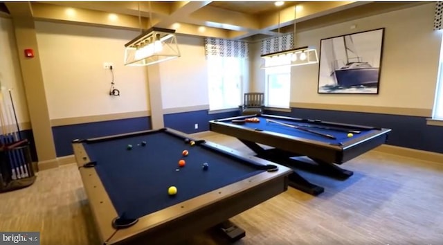 recreation room with baseboards, pool table, and wood finished floors