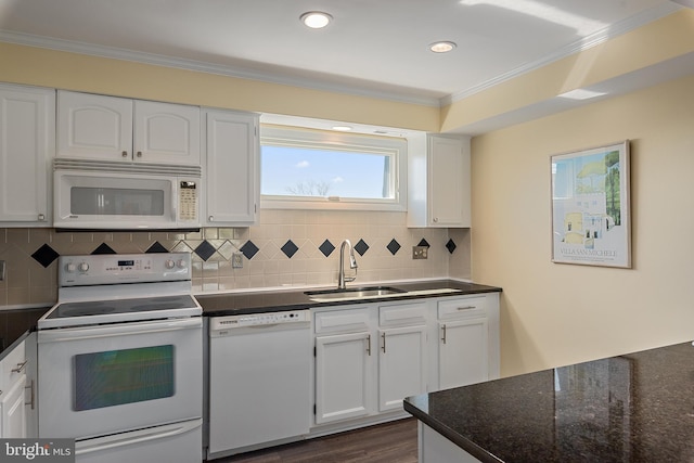 301 Burnside St Unit B 302, Annapolis, MD 21403 - kitchen with white appliances, white cabinetry, a sink, and crown molding