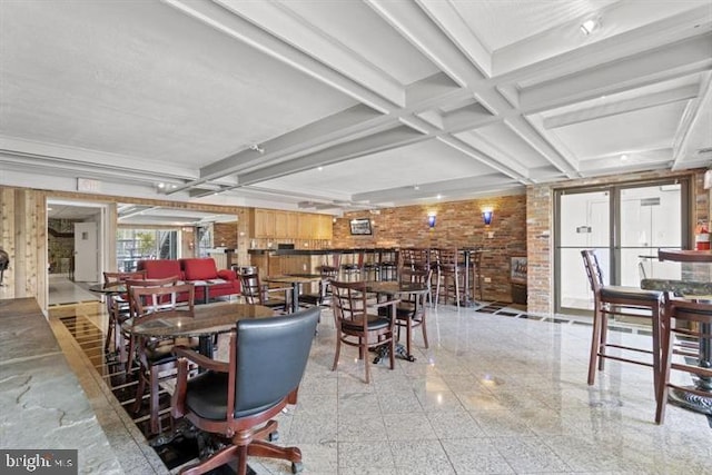 301 Burnside St Unit B 302, Annapolis, MD 21403 - dining area with coffered ceiling, granite finish floor, and beam ceiling