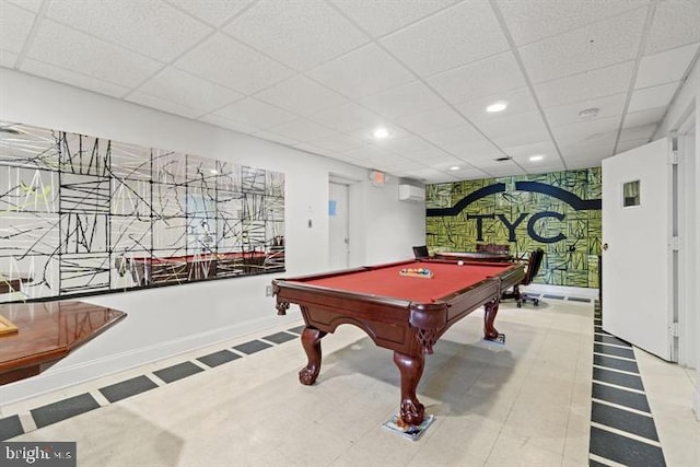 301 Burnside St Unit B 302, Annapolis, MD 21403 - game room featuring recessed lighting, a paneled ceiling, billiards, and a wall unit AC