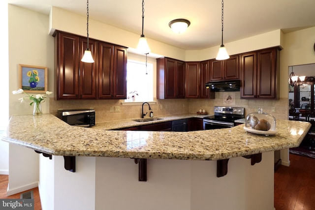 311 Treetops Dr, State College, PA 16801 - kitchen featuring a sink, dark wood-style flooring, stainless steel range with electric cooktop, and under cabinet range hood