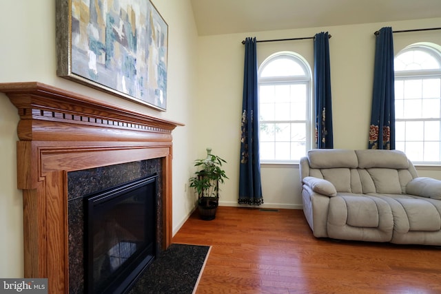 311 Treetops Dr, State College, PA 16801 - living area with wood finished floors, a fireplace, and a wealth of natural light