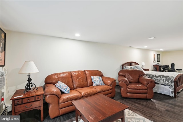 993 Hillendale Dr, Annapolis, MD 21409 - bedroom with dark wood-style floors, a baseboard heating unit, and recessed lighting