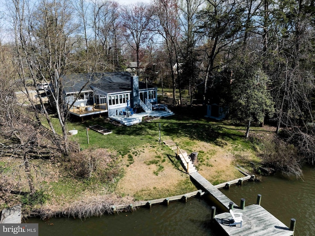 993 Hillendale Dr, Annapolis, MD 21409 - dock area with a deck with water view, a patio, and a yard