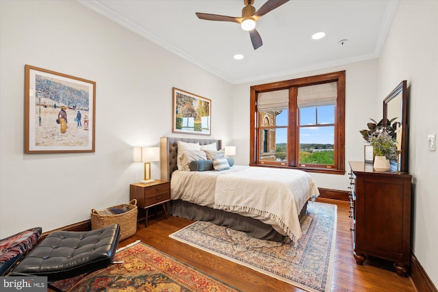 2853 Ontario Rd NW Unit 609, Washington, DC 20009 - bedroom featuring wood finished floors, crown molding, recessed lighting, baseboards, and ceiling fan