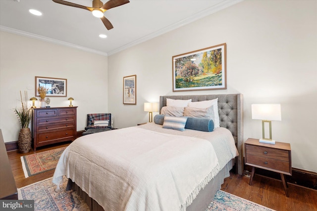 2853 Ontario Rd NW Unit 609, Washington, DC 20009 - bedroom featuring wood finished floors, crown molding, recessed lighting, a ceiling fan, and baseboards