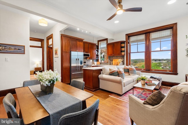 2853 Ontario Rd NW Unit 609, Washington, DC 20009 - living room with ceiling fan, light wood-style flooring, healthy amount of natural light, recessed lighting, and crown molding