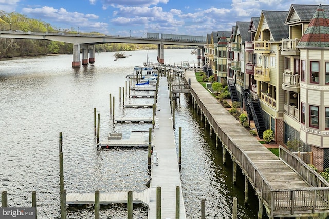 dock area featuring a water view