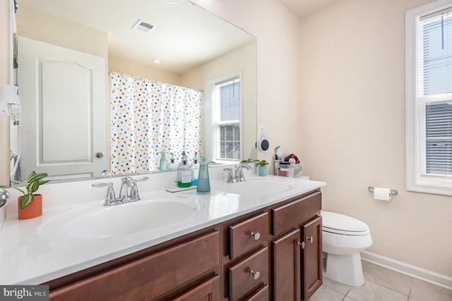 1040 Aspen Rd, Stafford, VA 22554 - bathroom featuring tile patterned floors, toilet, plenty of natural light, and double vanity