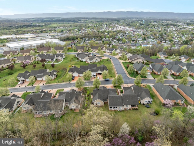aerial view featuring a residential view and a mountain view