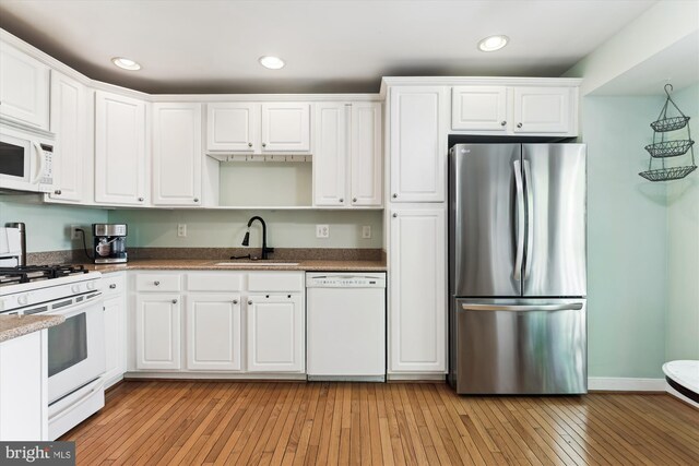 3814 Woodlawn Ct, Alexandria, VA 22304 - kitchen featuring white cabinets, open shelves, a sink, white appliances, and recessed lighting
