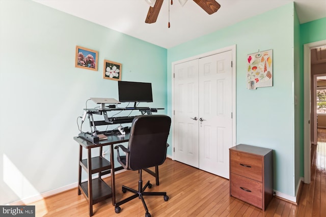 3814 Woodlawn Ct, Alexandria, VA 22304 - office area with light wood-style floors, baseboards, and a ceiling fan