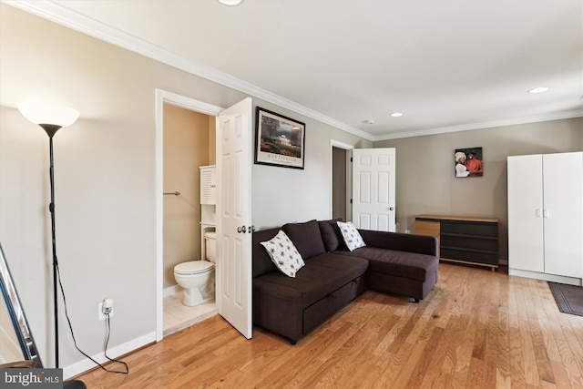 3814 Woodlawn Ct, Alexandria, VA 22304 - living area with light wood-style floors, recessed lighting, baseboards, and ornamental molding