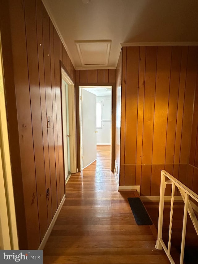 1224 Sheridan Ave, Baltimore, MD 21239 - corridor with wood walls, attic access, and wood finished floors