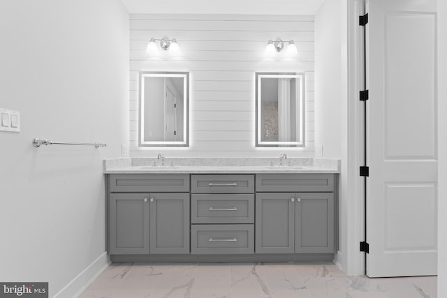 LOT3 Dowlin Forge Rd, Downingtown, PA 19335 - bathroom with marble look tile flooring, baseboards, and double vanity