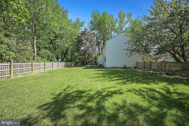 view of yard with a fenced backyard