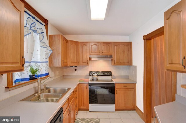 1205 Bridge St, New Cumberland, PA 17070 - kitchen featuring electric range, light countertops, a sink, and under cabinet range hood
