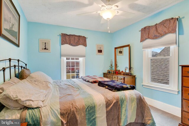 1205 Bridge St, New Cumberland, PA 17070 - carpeted bedroom with a ceiling fan, baseboards, and a textured ceiling