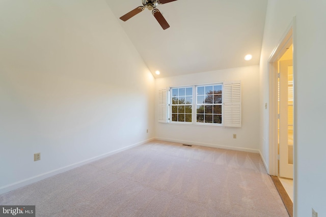 6038 Kelsey Ct, Falls Church, VA 22044 - spare room with visible vents, ceiling fan, high vaulted ceiling, and carpet flooring