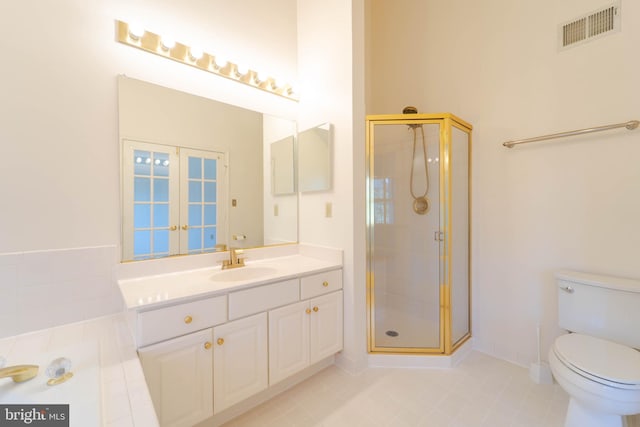 6038 Kelsey Ct, Falls Church, VA 22044 - full bath with vanity, visible vents, toilet, a stall shower, and french doors