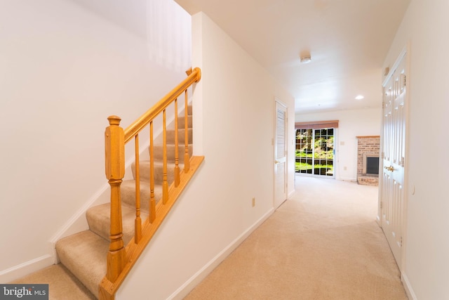 6038 Kelsey Ct, Falls Church, VA 22044 - stairs with recessed lighting, a fireplace, carpet, and baseboards