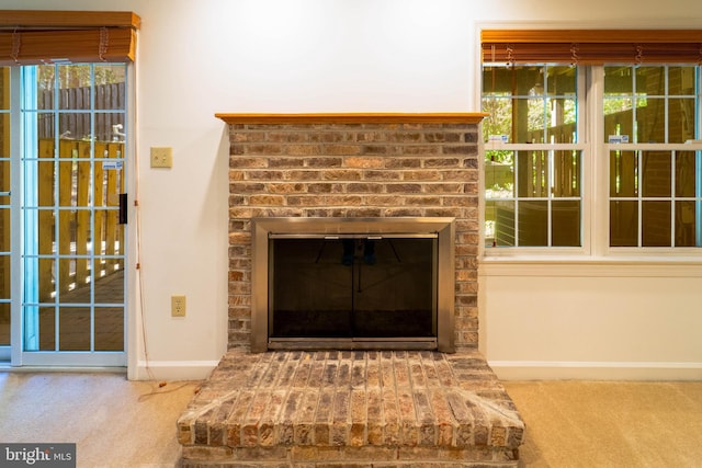6038 Kelsey Ct, Falls Church, VA 22044 - room details with baseboards, carpet, and a brick fireplace