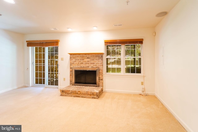 6038 Kelsey Ct, Falls Church, VA 22044 - unfurnished living room featuring carpet, visible vents, baseboards, and a brick fireplace