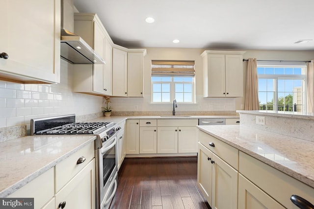 5919-2 Logans Way Unit 2, Ellicott City, MD 21043 - kitchen featuring stainless steel appliances, a sink, light stone countertops, recessed lighting, and dark wood-style flooring