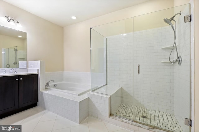 5919-2 Logans Way Unit 2, Ellicott City, MD 21043 - full bathroom with tile patterned flooring, a bath, a shower stall, vanity, and recessed lighting