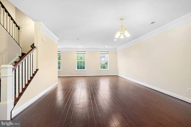 5919-2 Logans Way Unit 2, Ellicott City, MD 21043 - unfurnished living room with a chandelier, stairs, baseboards, crown molding, and recessed lighting